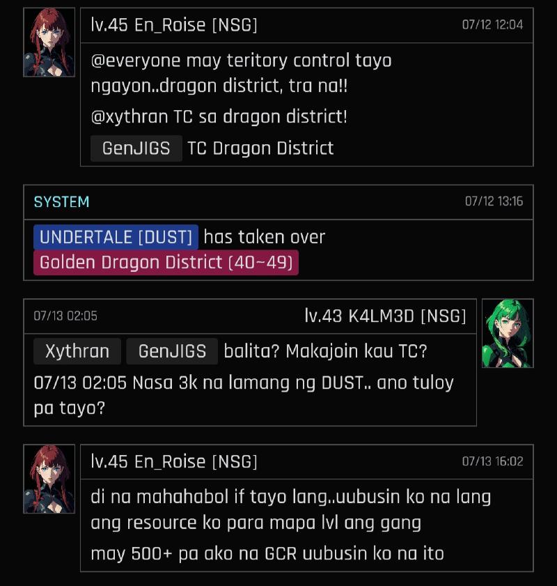 Screenshot of NSG&rsquo;s gang chat on ALC